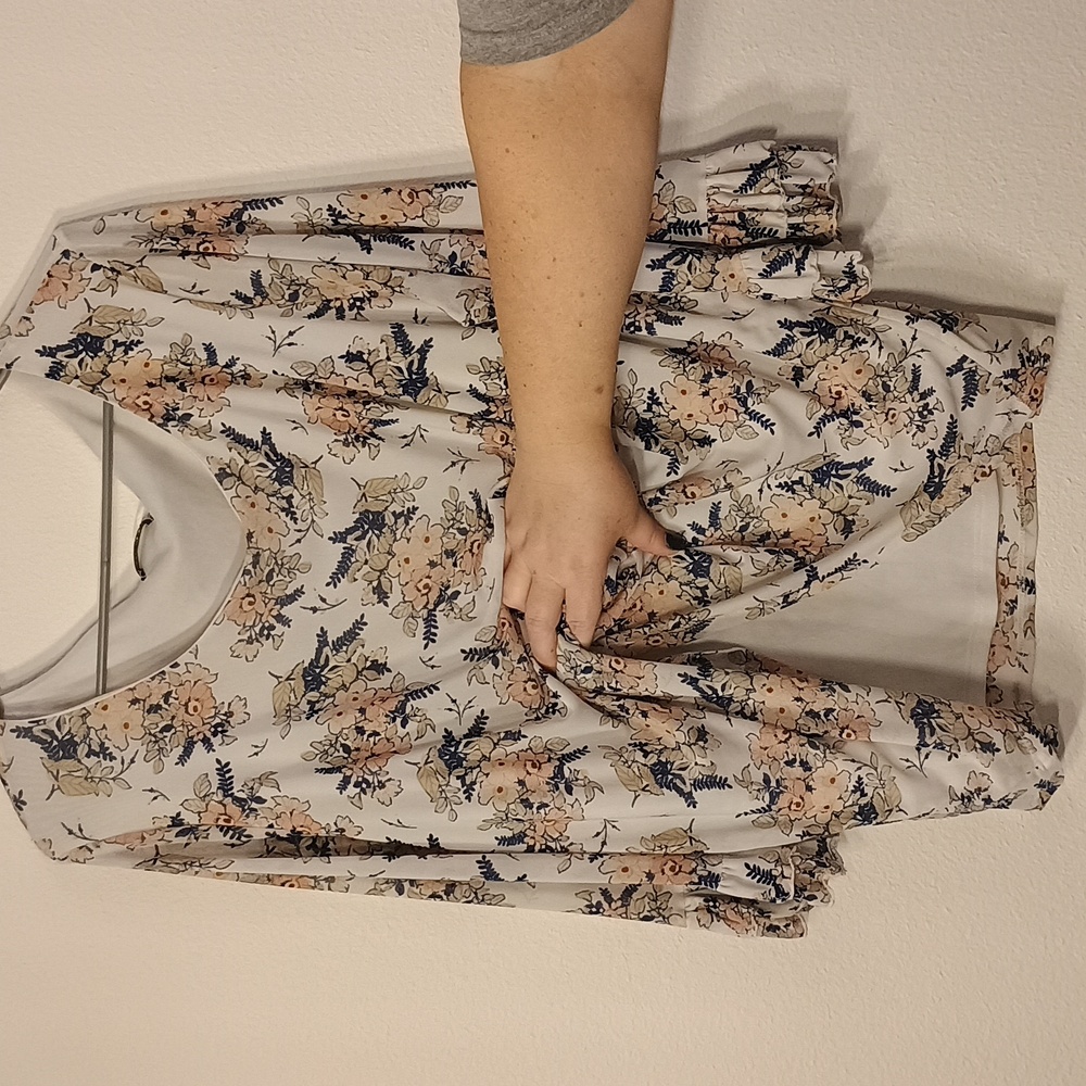 Papermoon Floral Blouse with Peach and Navy Accents